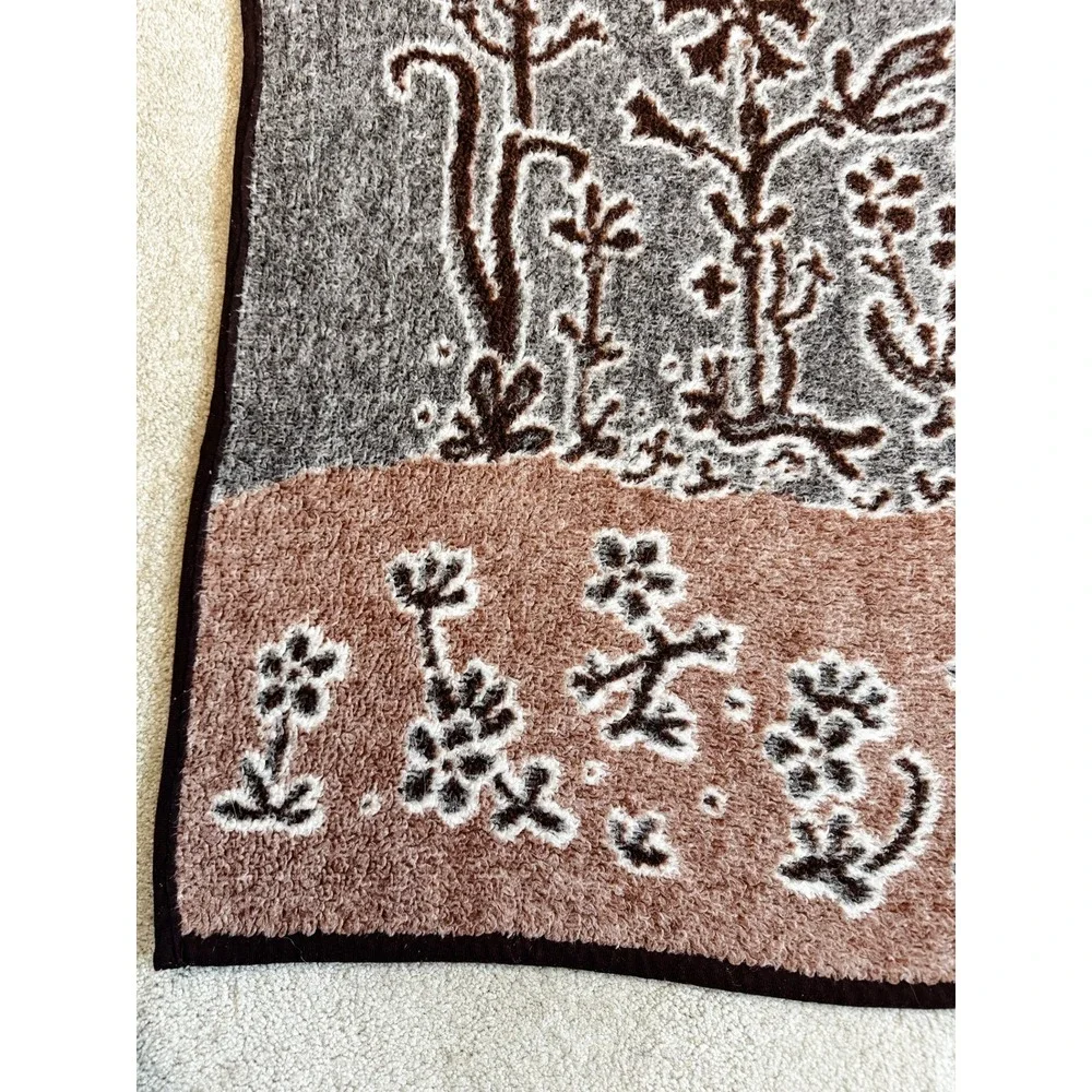 Vintage Reversible Unicorn Throw Blanket Floral Cottagecore Brown 84 x 52 Plush